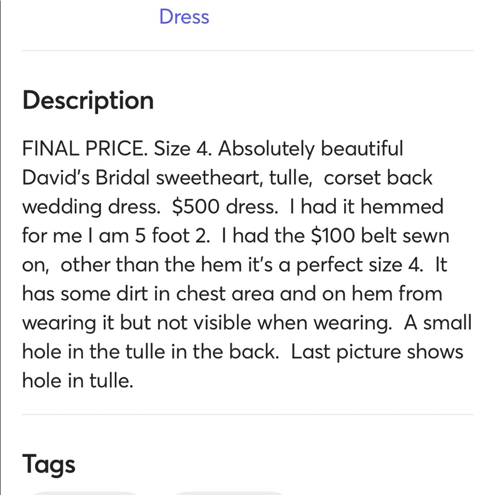 Davids Bridal corset back wedding gown - Picture 10 of 11